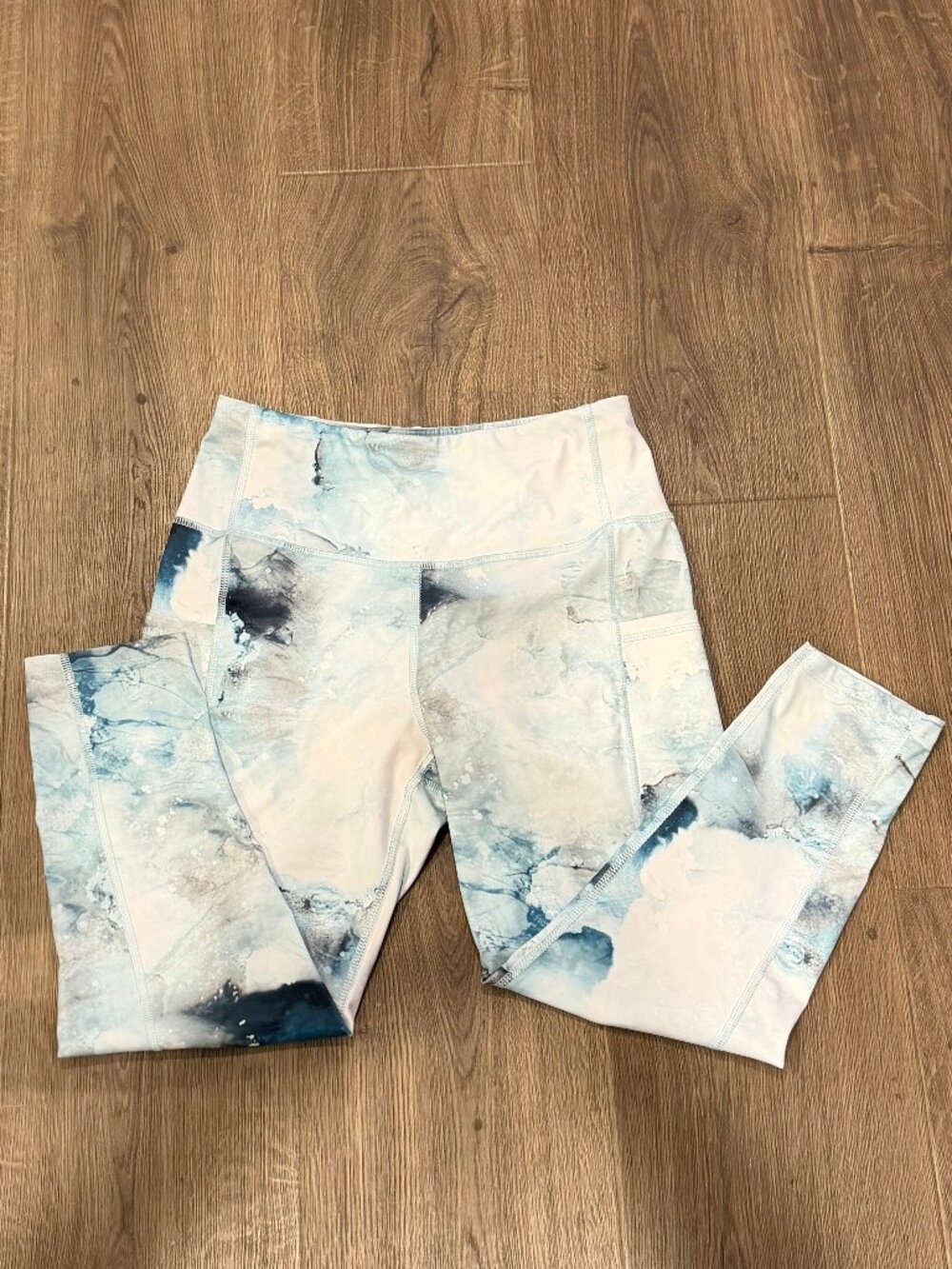 Balance Collection Blue Marble Yoga Leggings High Rise Capri Pocket Women's L - Picture 2 of 6
